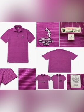 Peter Millar Pinehurts No 2 Golf Polo, Purple Striped Putter Boy Cotton, Small